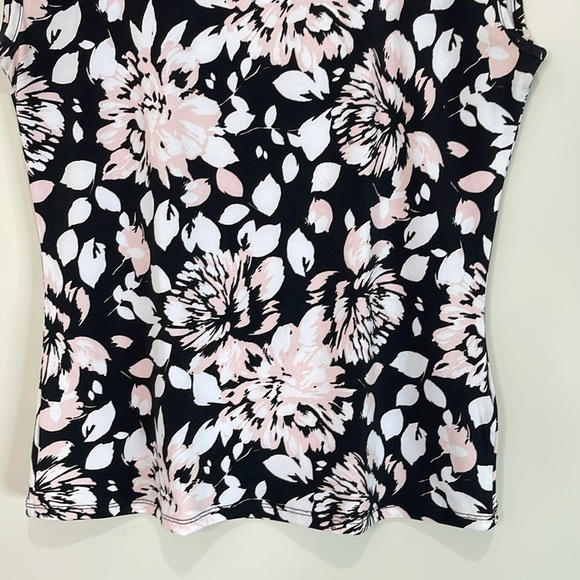 Ricki’s Floral Sleeveless Fitted Top Lace Insert Pink White Black Stretch Size M - Picture 4 of 10